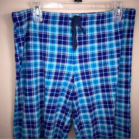 Large Fleece Blue Plaid Pajama Loungewear Pants Womens Drawstring Faded Glory - Picture 4 of 11